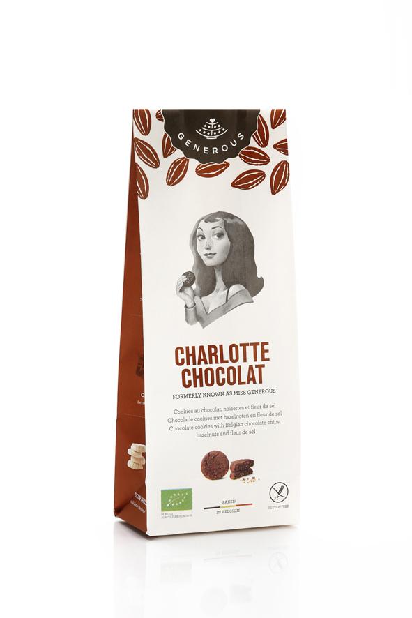 Naam van de exploitant: Generous SA Merknaam: GENEROUS Etikettekst (NL) (nl): Charlotte Chocolat, cookies met chocolade, hazelnoten en zeezout Wettelijke verkoopsbenaming (NL) (nl): Cookies met