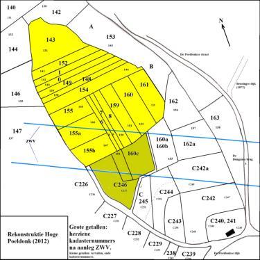 Nu tekent zich het comple akkerland af temidden van lager gelegen weiland: een donk, bestaande uit de volgende percelen: A143 (pag. 103-15) A146 (pag. 108-20) A147 (pag. 111-23) A148+154 (pag.