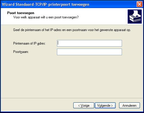 WINDOWS 25 7 Typ het IP-adres van de EX Print Server. 8 Klik op Volgende. 9 Zorg dat de generieke netwerkkaart als standaard is geselecteerd voor het apparaattype en klik op Volgende.