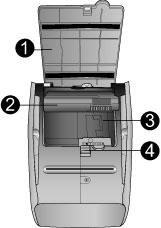 Onderzijde van de printer 1 Batterijvak (knop): hiermee ontgrendelt u het deksel van het vak.