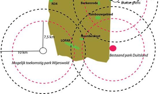 De verstorende werking kan ook optreden wanneer het park in de nabijheid ligt van een ander grootschalig element (bijvoorbeeld een hoogspanningsverbinding). Hier is ook het standpunt van invloed.