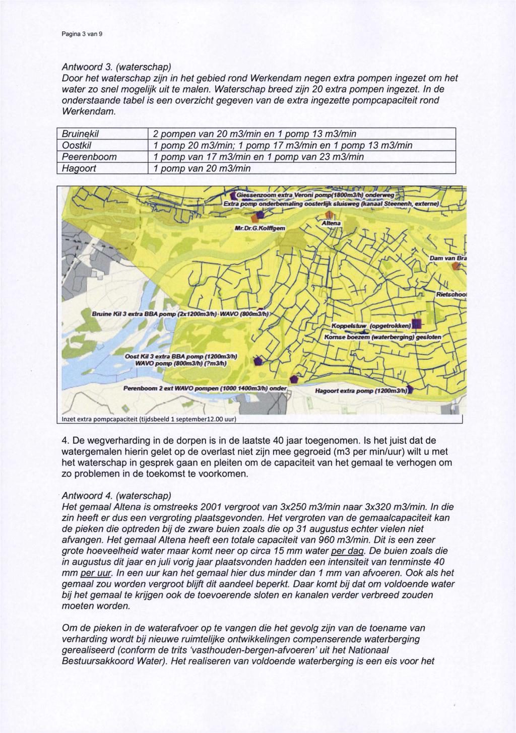 Pagina 3 van 9 Antwoord 3. (waterschap) Door het waterschap zijn in het gebied rond Werkendam negen extra pompen ingezet om het water zo snel mogelijk uit te malen.