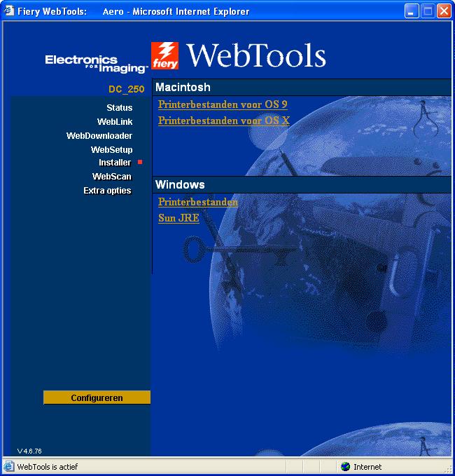 PRINTERSTUURPROGRAMMA S INSTALLEREN 14 Printerstuurprogramma s downloaden via WebTools Met de Installer in WebTools kunt u installatieprogramma s voor printerstuurprogramma s rechtstreeks van de