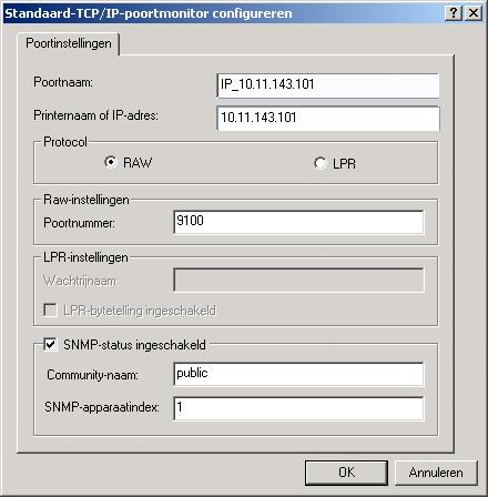 10 Klik op Voltooien om het dialoogvenster Wizard Standaard TCP/IP-printerpoort toevoegen te sluiten, en klik vervolgens in het dialoogvenster Printerpoorten op Sluiten.