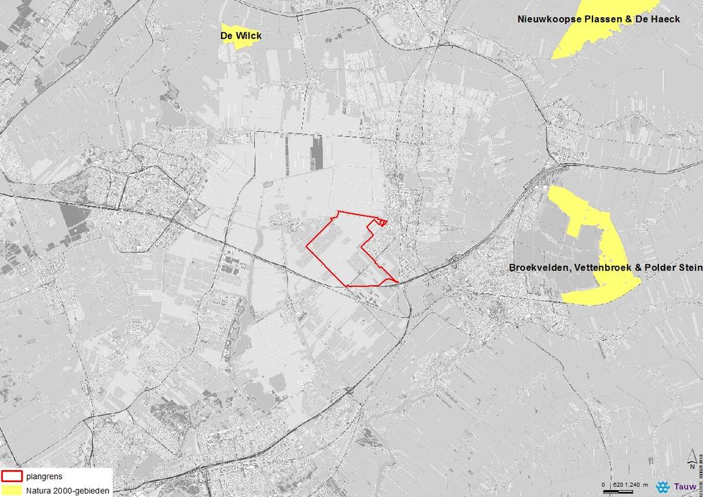 Figuur 2.2 Natura 2000-gebieden (geel) in de nabijheid van het plangebied (rood omlijnd) (Bron: provincie Zuid-Holland) 2.6.