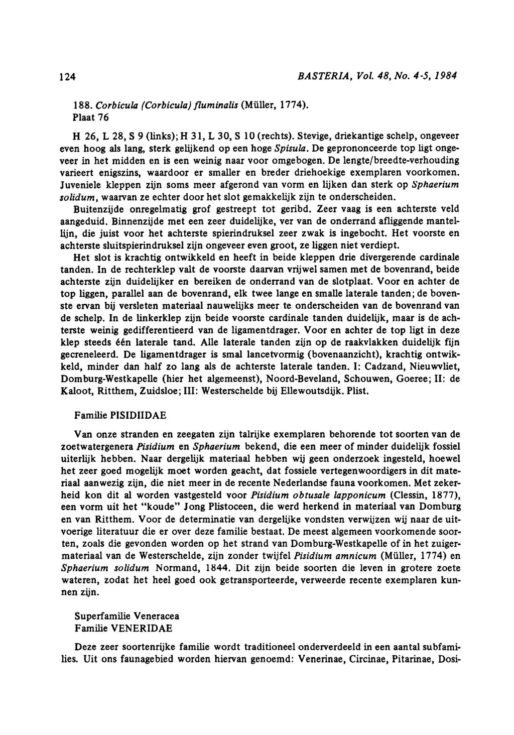 124 BASTERIA, Vol. 48, No. 45, 1984 188. Corbicula (Corbicula) fluminalis (Müller, 14). Plaat 6 H 26, L 28, S 9 (links); H 31, L 30, S 10 (rechts).