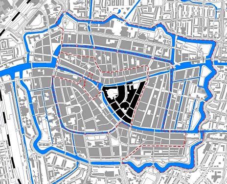 Figuur 2.1 De gebiedsdelen 2.1.1.1 Middeleeuwse stad Pancras West Ligging Pancras West Dit gebied ligt ingeklemd tussen beide Rijnarmen die net voorbij de Burcht samenkomen.