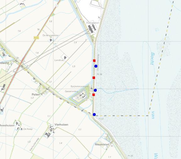 Het fietspad wordt vanaf de Eemshaven tot aan de NAM-locatie Bierum achter de dijk aangelegd, en vanaf de NAMlocatie Bierum tot het centrum van Delfzijl op de dijk.