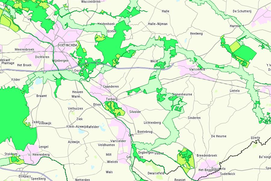 Figuur 65 Uitsnede Provinciale Ruimtelijke Verordening EHS-kaart (bron: www.ruimtelijkeplannen.