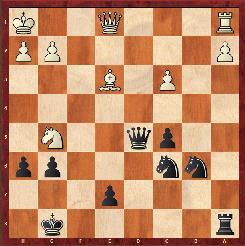 diagram) Beslissend was nu Db1 en na Kg7 DxPb6, hxpg5 en tot slot Dxc5. Toen hij dit verzuimde met 22. Pf3 kreeg hij geen kans meer en werd in tijdnoot mat gezet op g2. 9.