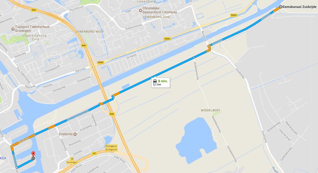 Routebeschrijving van Aegir naar de baan 1. Stockholmstraat uitfietsen richting Bornholmstraat; 2. Rechtsaf de Bornholmstraat op; 3. Ga rechtsaf bij het stoplicht de Sontbrug op; 4.