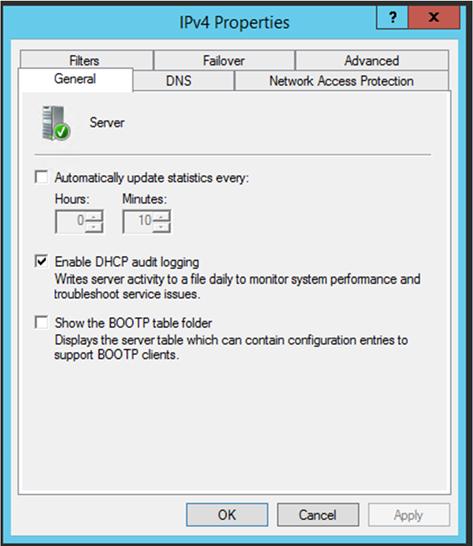 Figuur 2b: Enable DHCP audit logging Windows Server