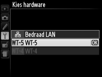 Stap 2: De WT-5 selecteren Selecteer de WT-5 als het netwerkapparaat dat door de camera wordt gebruikt. 1 Geef de hardwarelijst weer.