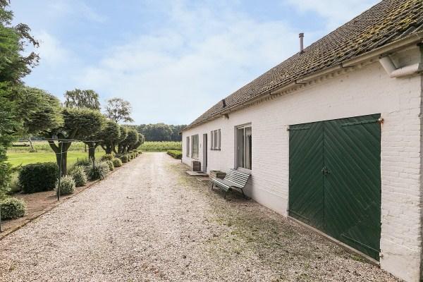 Tuin en erf: De tuin is rondom de woonboerderij gelegen en ingericht met een gazon en borderbeplanting met volwassen bomen en struiken.