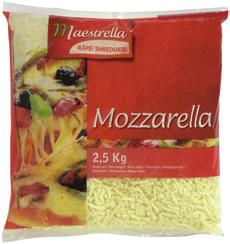 -5% 321.59.051 Mozarrella geraspt 100% - 2.5 kg 375.59.001 Mozarrella geraspt 100% - 4x2.5 kg Beste prijs-kwaliteitsverhouding. Deze Mozzarella kunt U voor al Uw warme bereidingen gebruiken.