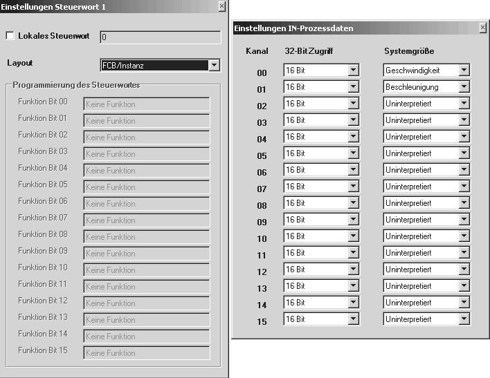 Inbedrijfstelling Beschrijving van de software voor inbedrijfstelling en de parameters I 0 5 Parameters voor besturingswoord en IN-procesdata instellen Door één keer te klikken op een van de