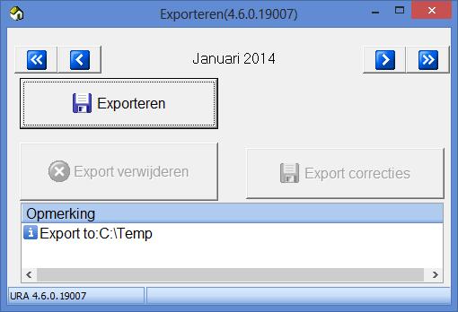 Hierin kan je een aantal zaken doen; Exporteren: Dit is het effectief exporteren van de gekozen maand.