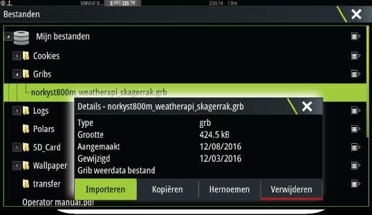 Als u een GRIB-bestand selecteert in het bestandsbeheer is de optie Importeren beschikbaar. Hiermee kunt u een GRIB-bestand in het geheugen importeren.