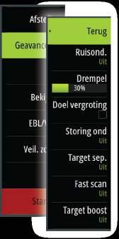 Geavanceerde radaropties Ruisonderdrukking (Alleen voor Broadband 4G-radar) Met Ruisonderdrukking bepaalt u hoeveel ruis wordt gefilterd door de radar.