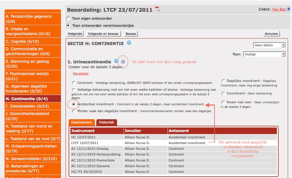 Antwoord overnemen uit de Historiek Op een Acute Care-beoordelingsinstrument verschijnt