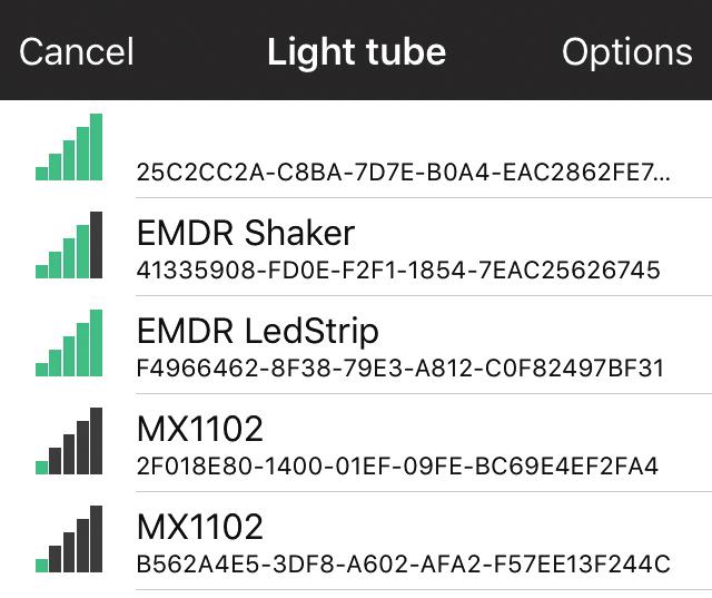 U komt in het onderstaande menu wanneer u bijvoorbeeld heeft gekozen voor het koppelen van de Light tube.