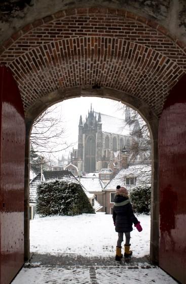 Nr. 2 Winterfotowedstrijd gemeente Leiden 2017 Naam fotograaf: Mareille van der Heide Dat is nou eens leuk gekozen, een heel bekend en veel gefotografeerd doorkijkje vanaf de Burcht, maar nu met een