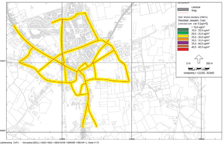 WEGOMLEGGING BAARLE-NASSAU In figuur 4.27 is de jaargemiddelde concentratie fijn stof in de bebouwde kom van Baarle weergegeven.