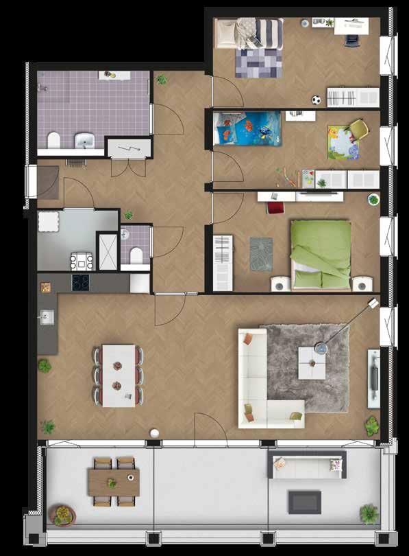 slaapkamer 1 16 m 2 woonkamer/keuken 49,3 m 2 N