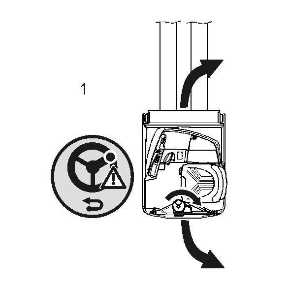 Speciale uitrusting 7 Omgekeerde besturing Als het stuur tijdens het rijden in de richting van de vork naar rechts wordt gedraaid, gaat de machine naar rechts (1).