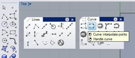 Voor het tekenen gebruiken we de commando s Line, Polyline (uit de Toolbar Lines ) en Curve: interpolate