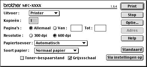 4 Klik in de scantoepassing van uw Macintosh, bijvoorbeeld Simple Text, op het menu Bestand en selecteer Print. Klik op Print om af te drukken.