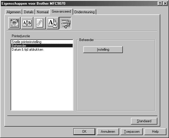 Beheerder (alleen bij gebruik van Windows 95/98/98SE/Me) Via de optie Beheerder