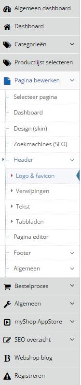 Homepagina- Logo en favicon plaatsen 6. Klik in het linkermenu op de menuoptie Header 7.