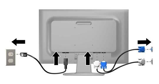 4. Sluit het ene uiteinde van het netsnoer aan op de netvoedingsconnector aan de achterkant van de monitor en het andere uiteinde op een muurstopcontact.