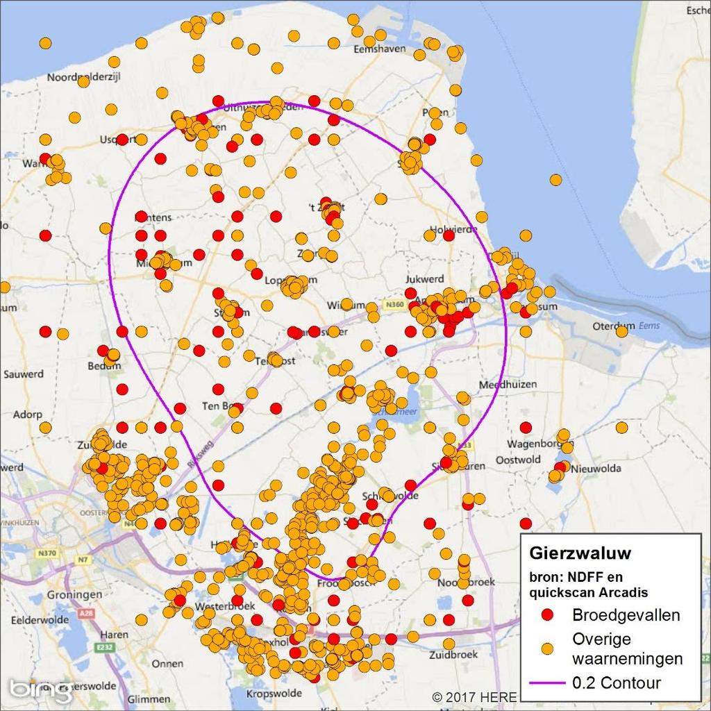 Regionale verspreiding Er zijn gegeven gegevens bekend over de regionale spreiding en trend van gierzwaluw in Groningen en het plangebied.