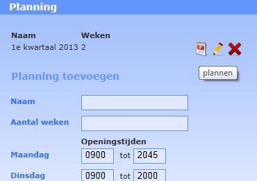 Dit kan alleen door de werktijden minder ruim te maken. Nadat een planning is toegevoegd is de planning zichtbaar in dit menu.