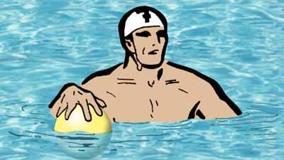 De speler houdt ook de bal als hij opzwemt met de bal in zijn hand of de op het wateroppervlak