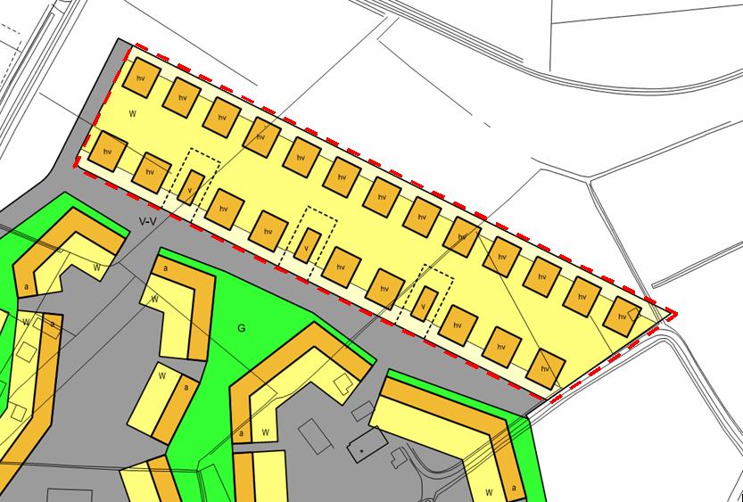 Afbeelding 1: uitsnede geldende plankaart, met de woningen langs de Eikepagelaan en de Laan van de Leeuw globaal, rood omkaderd. In lid 3 van artikel 3.