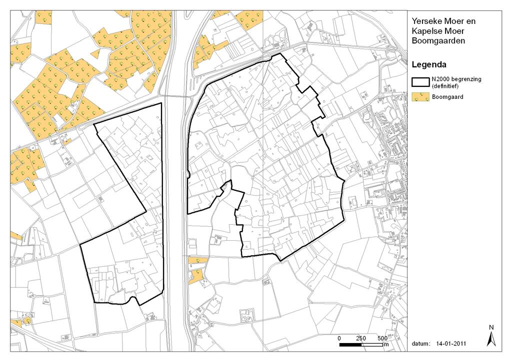 Figuur 22. Boomgaarden rondom Yerseke en Kapelse Moer (situatie 2009, in de huidige situatie is het areaal boomgaard afgenomen (o.a. aan de noordzijde) door aankoop en inrichting door HZL. 7.