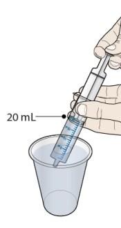 Zorg ervoor dat de fles, de dop, het kapje en de spuit droog zijn voordat u ze gebruikt. Het bereiden van de dosis 1. Zorg ervoor dat de dop niet op de mengfles zit. 2.