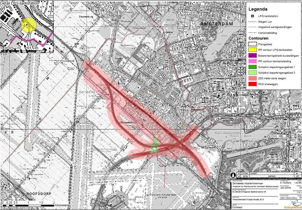 Figuur 4.13: Risicobronnen en indicatieve invloedsgebieden Het LPG-tankstation, de aardgasleiding en de luchthaven Schiphol hebben geen directe impact op de ruimtelijke plannen 16 [OW, 20-1].