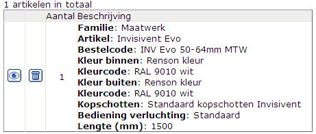 U configureert uw product door het overlopen van de dynamische vragenlijst. Uw klikt na het toevoegen van alle verplichte velden op de knop Artikel Toevoegen.