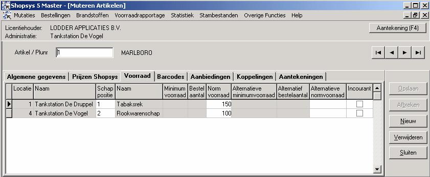 4 1.2 Stap 2: Toekennen schapposities aan artikelen [Stambestanden] [Artikelen] [Artikelen] [Muteren] tabblad [Voorraad] Initieel Afbeelding 2