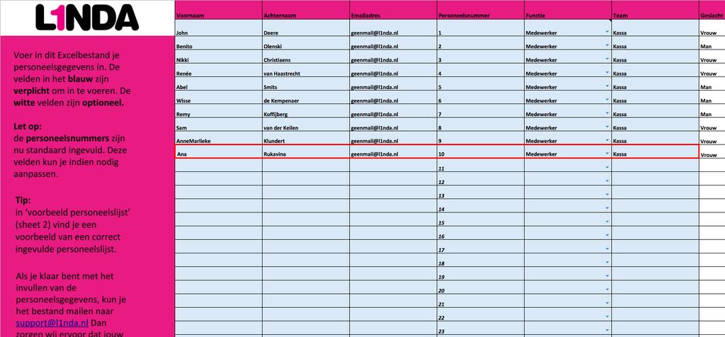 1. Personeelsbeheer In de L1NDA-personeelslijst kun je medewerkers toevoegen, contracten beheren en NAW gegevens doorvoeren.