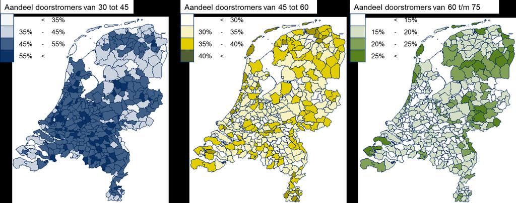 Jongeren verhuizen vooral in de Randstad, ouderen aan de randen van Nederland Jonge doorstromers - dat zijn huishoudens tussen de 30 en 45 jaar - die zijn verhuisd in het afgelopen decennium, woonden