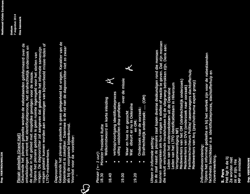 Dep. VERTROUWECIZK Nationaal Cr1515 Centrum Plenir gedeelte (Grand Halfl Gedurende het plenaire gedeelte worden de nabestaanden geïnformeerd over de ontwikkelingen omtrent het identificatieproces,