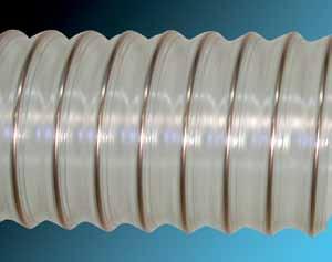 VACUFLEX K1Z-LC-PU-ECO POLYURETHAAN AFZUIG-,BLAAS-, EN VENTILATIESLANG Slang van een polyether polyurethaan met een verkoperde verenstalen spiraal. Foliedikte 0,4 mm. Korte spiraalafstand.