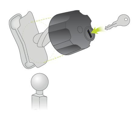 2. Vergrendel je TomTom Rider zodat deze niet kan worden verwijderd uit de houder. Draai de vleugelmoer van de RAM-arm en breng het RAM-slot aan.