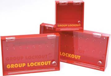 Lock boxes & hangslotkasten GROUP LOCKOUT CENTER Vergrendel meerdere energiebronnen en bewaar alle sleutels in het group lockout center. Beveilig met een hangslot.