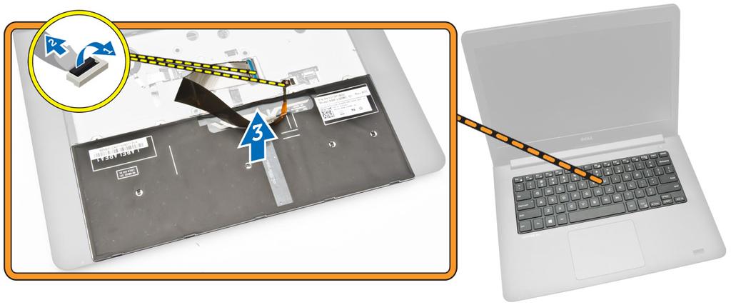 Het toetsenbord plaatsen Procedure OPMERKING: Als u een nieuw toetsenbord plaatst, vouw de kabels dan op dezelfde manier als bij het oude toetsenbord. 1.